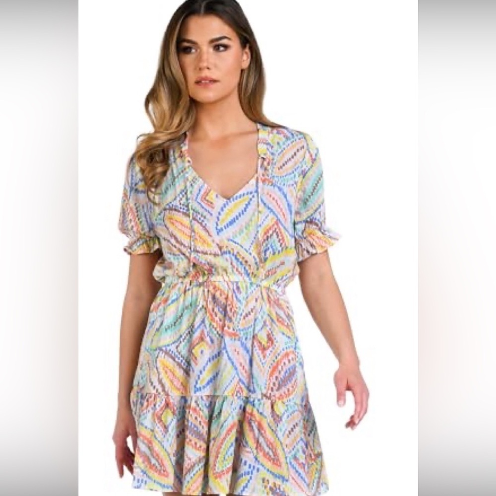 La Blanca Women's Short Sleeve Dress Swimsuit Cover Up, White//Sunbaked Jewels,